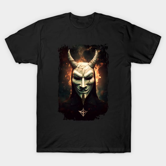 Revolutionary Fusion: Guy Fawkes Mask Shaped as Baphomet T-Shirt by Layer8